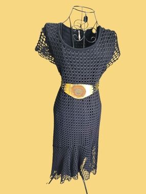 Black Crochet Midi Dress XL